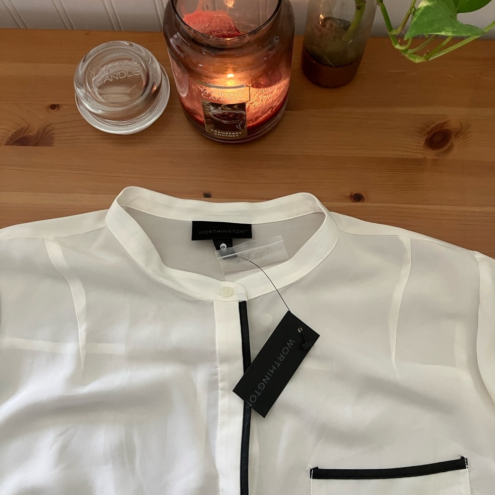 Worthington Off White Button Up Lightweight Blouse Size PXL New With Tags